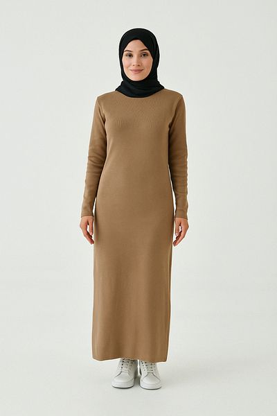 mirach Μακρυμάνικο φόρεμα Maxi με ραβδώσεις - Crew Neck, Basic Knitwear Abaya Ferace
