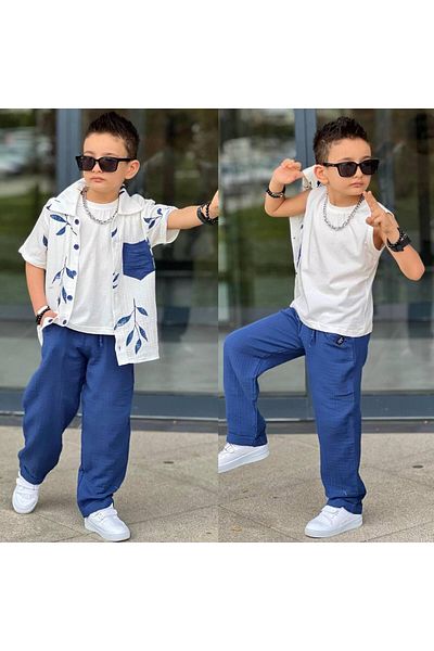 tunays shopping Boy's 3-Piece Muslin Shirt Set