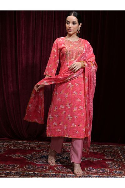 Vishudh By Styli Women Pink Floral Embellished Kurta Set