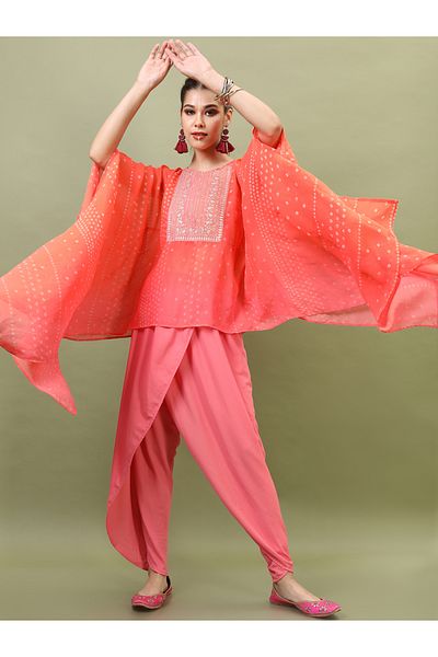Vishudh By Styli Orange Embroidered Kurta Set with Dhoti Pants