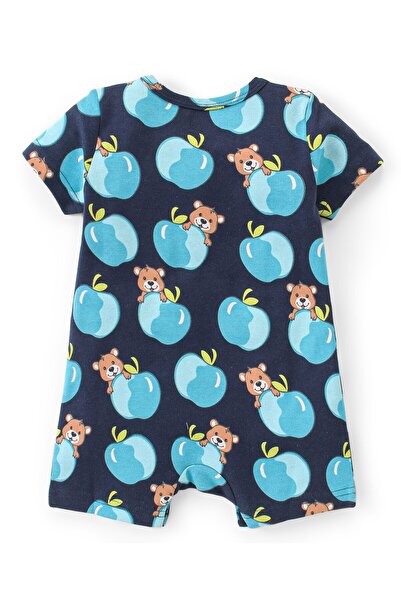 Babyhug Babyhug 100% Cotton Knit Half Sleeves Romper With Bear Print Pack of 2 - Blue