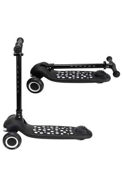 ACTION ONE Trotineta pliabila Dots cu lumina frontala, pe maner si platforma, muzica si roti luminoase, negru