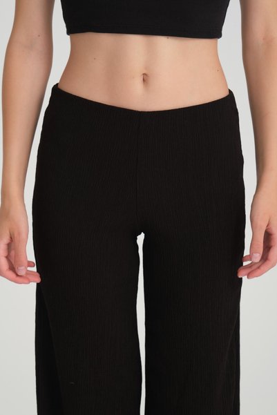 Kallisto Siyah Bürümcük Wide Leg Rahat Kesim Yüksek Bel Pantolon