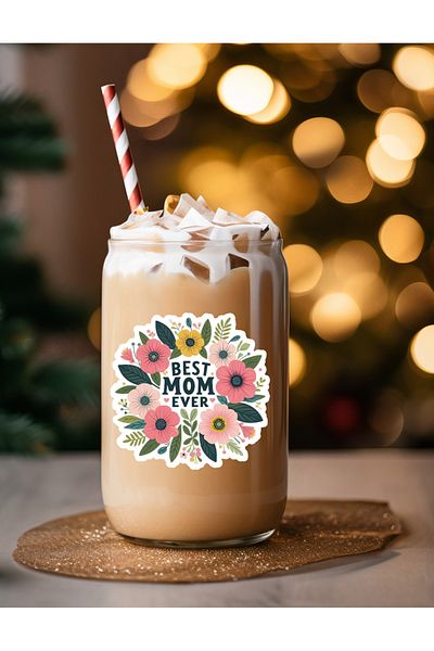 Hiras Dizayn كوب مشروبات غازي منقوش عليه Best Mom I Love Mom مع القش لعيد الأم