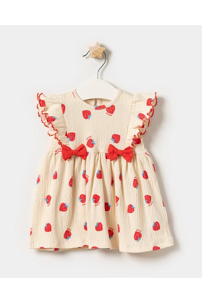 Minipodyum Baby Girl Bow Detailed Knitted Muslin Summer Dress