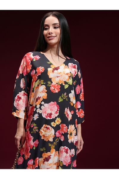 Vishudh By Styli Floral Printed V-Neck Tunic with Trousers Co-Ords