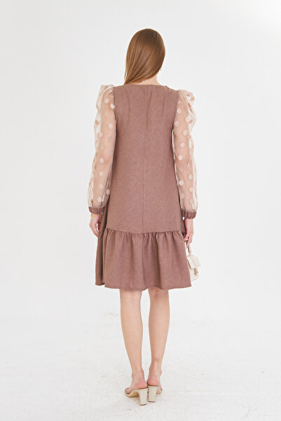 armonika Women's Mink Sleeve Tulle Ruffle Dress Arm-25Y 001038