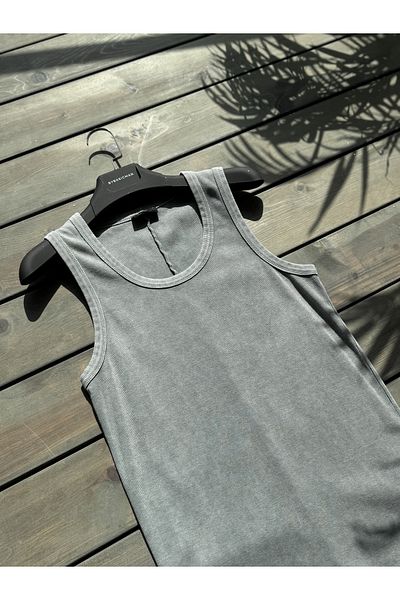 BYBASICMAN Gray Washed Basic Ribbed Undershirt Jj-220
