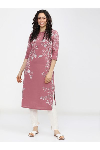 Vishudh By Styli Woman Pink Floral Printed Keyhole Neck Kurta