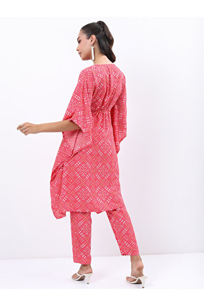 Vishudh By Styli Women Pink Printed Kaftan Kurta with Trousers