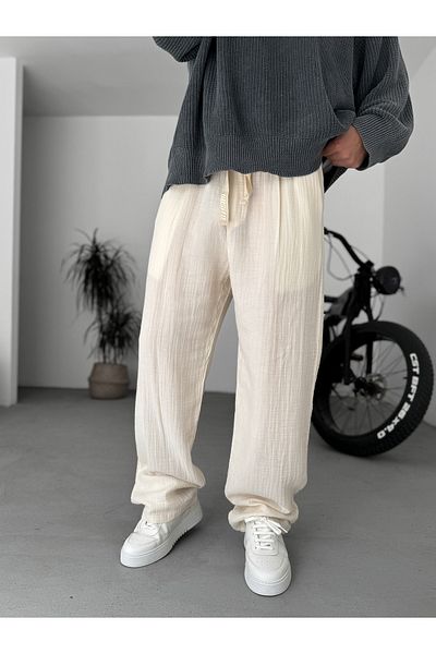 BYBASICMAN Beige Muslin Fabric Trousers G-5232/8