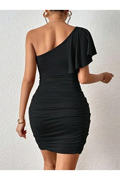 kendim fashion Women's One Shoulder Open Asymmetric Collar Detailed Gathered ...