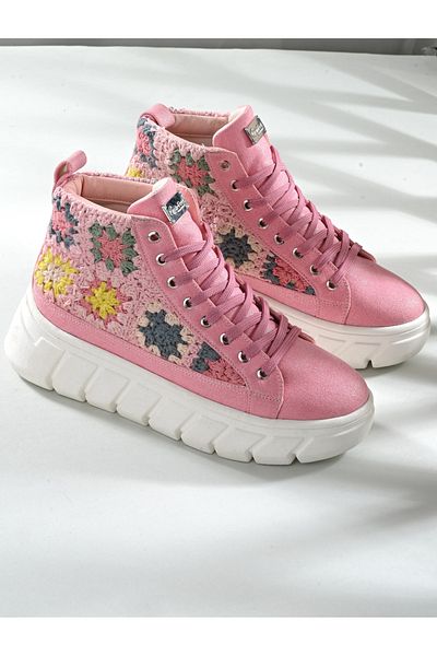 Fresh Feet By Styli Crochet High Top Lace-Up Sneakers