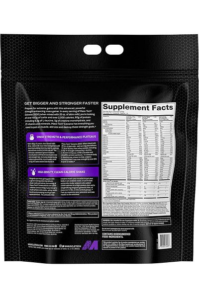 MUSCLETECH Mass Gainer Protein Powder, Mass-Tech Extreme 2000, Chocolate, 20 lbs