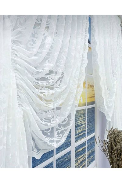 Artper Perdeniz Gathered 2 Wings Tulle Background Curtain Off White