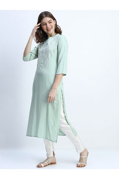 Vishudh By Styli Women Green Floral Embroidered Kurta