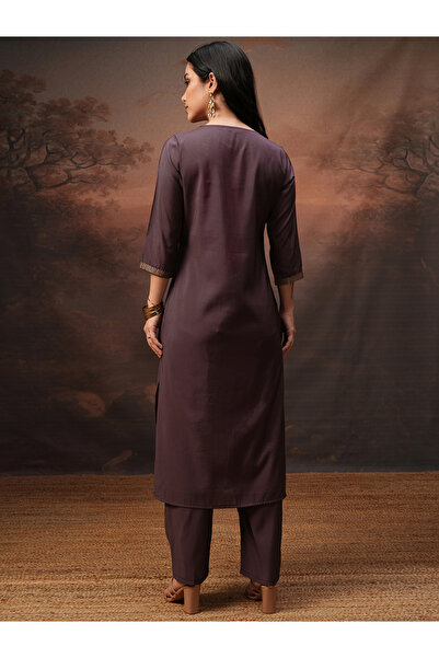Vishudh By Styli Embroidered Round Neck Tunic and Trousers Co-Ords