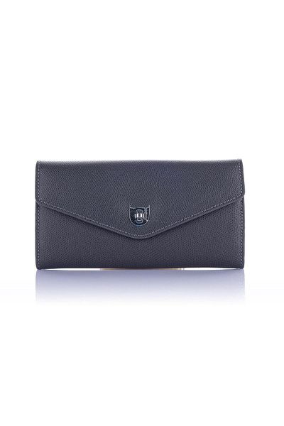 Getcho Mademoiselle Polina Women's Gray Buckle Long Cover Leather Look Multi-Eye Daily and Stylish Wallet Model