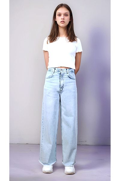 Asortix Girl's Palazzo Wide Leg Jeans - Tasseled, Elastic Waist, 100% Cotton