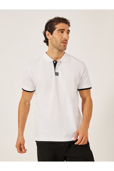Styli Minimal Print Relaxed Fit Polo T-Shirt with Contrast Placket