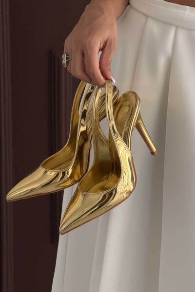 AYAKKABI PRENSİ Monica Gold 10 cm Women's Stiletto, High Heels