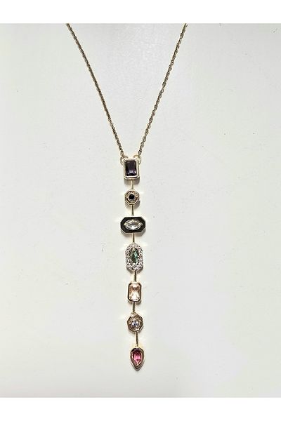 USL Vip Series Women's Colorful Stone Brand Model Design Steel Y Necklace