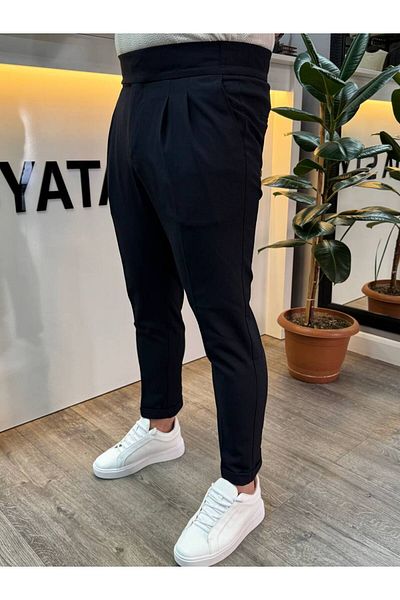 BYATA MENS STYLE Italian Cut Fabric Trousers with Elastic Waist