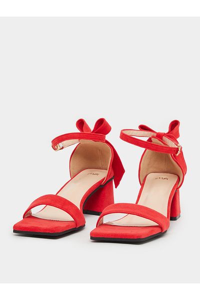 Styli Back Bow Detail Ankle Strap Block Heel Sandals