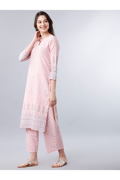 Vishudh By Styli Women Pink Printed Cotton Kurta Set
