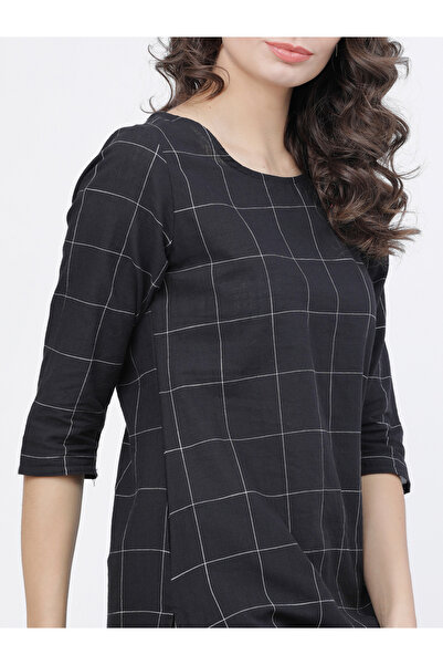 Vishudh By Styli Women Black & Off-White Checked Straight Kurta