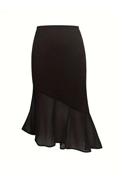 Euro Class Evyora Women's High Waist Asymmetrical Detailed Imported Crepe Skirt