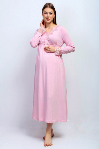 ByLohusa Effortt Pembe Sabahlıklı Hamile Lohusa Gecelik Takım