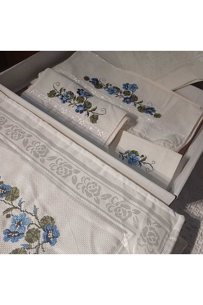 Vinezza Home Collection Dowry 6-Piece Flower Embroidered Etamine Processing Prayer Rug Set Bundle Set