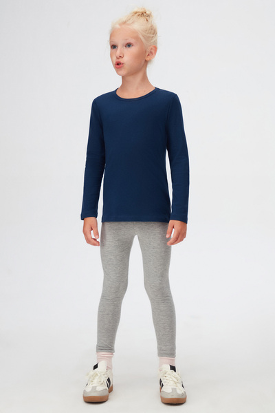 LOVETTI تي شيرت بناتي موسمي من الليكرا باللون الأزرق الداكن الفاتح - كم طويل