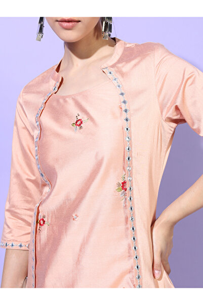 Vishudh By Styli Women Peach Embroidered Kurta with Trouser