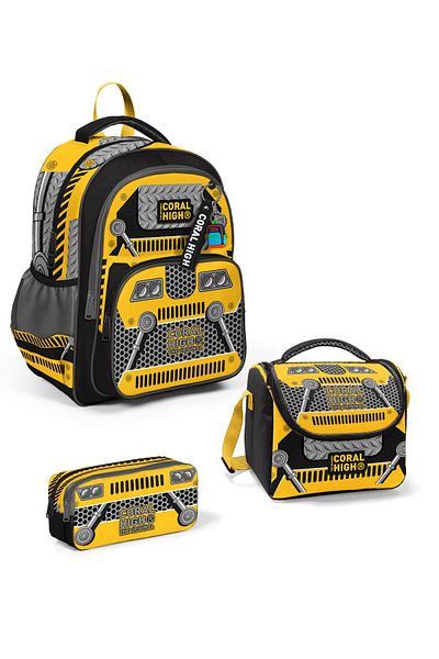 Coral High Set de 3 genți de școală pentru copii, galben negru, model robot SET0114424