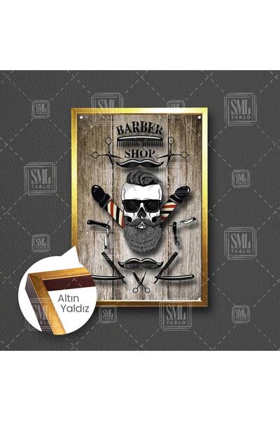 SML TABLO Erkek Kuaförü Güzellik Merkezi Makas Ustura Tasarım Dekor Berber Sh...