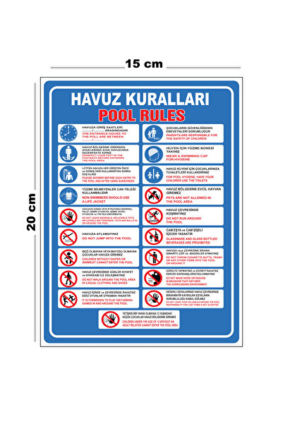 Lucena Metal Havuz Kuralları 15cm x 20cm Uyarı Levhası Yönlendirme Tabelası