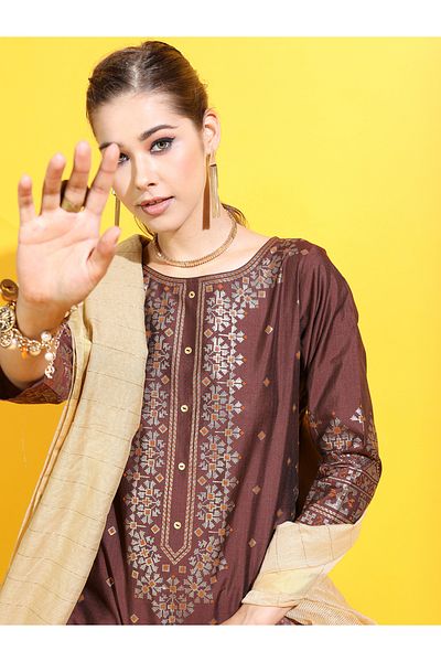 Vishudh By Styli طقم كورتا نسائي من قماش فيسكوز رايون مطبوع باللون الأحمر