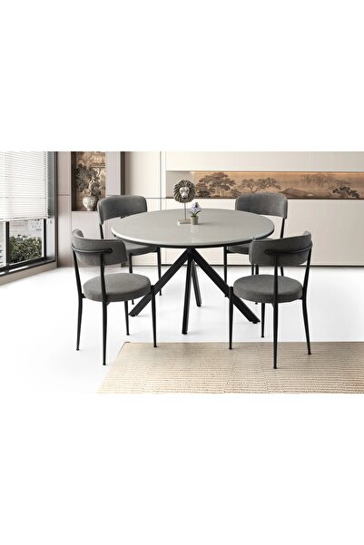 Evistro Ahşap Yuvarlak Açılır Büyüyen Yemek Masa Gri Sandalye Takımı 4 Gözde ...