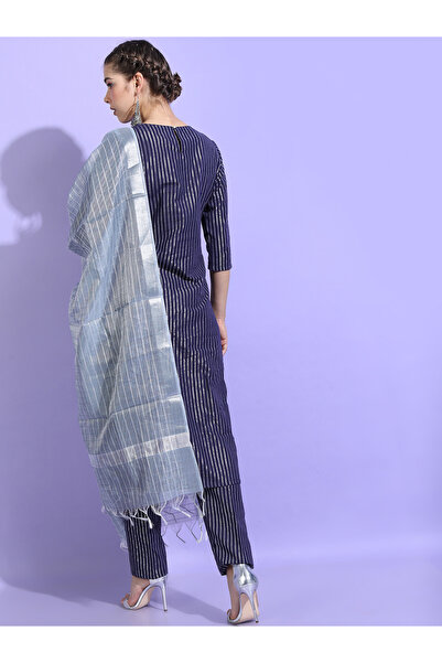 Vishudh By Styli Women Blue Striped Cotton Kurta Set