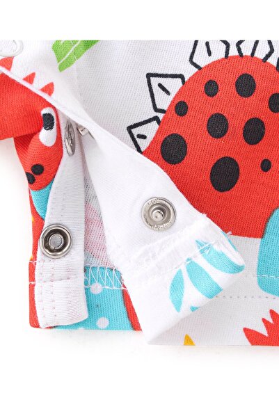 Babyhug Babyhug 100% Cotton Interlock Knit Half Sleeves Romper Dino Print - White