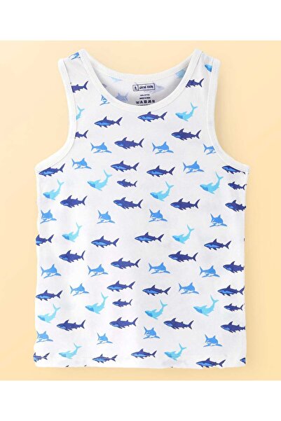 Pine kids Pine Kids Cotton Shark Printed Vests (Pack of 3) - Navy Blue & White