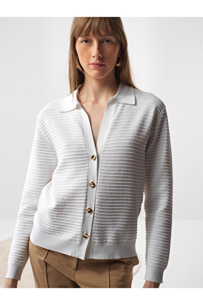 Xint Kadın Beyaz Oversize Polo Yaka Hırka