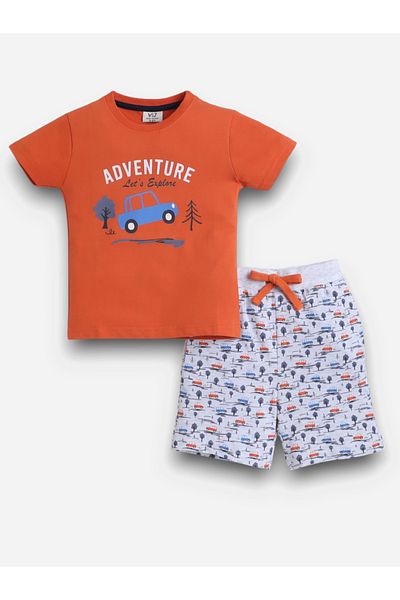 Victor and Jane By Styli Graphic Print T-Shirt and All-Over Printed Shorts Set