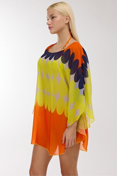 AYYILDIZ 4802 Yellow Patterned Beach Dress