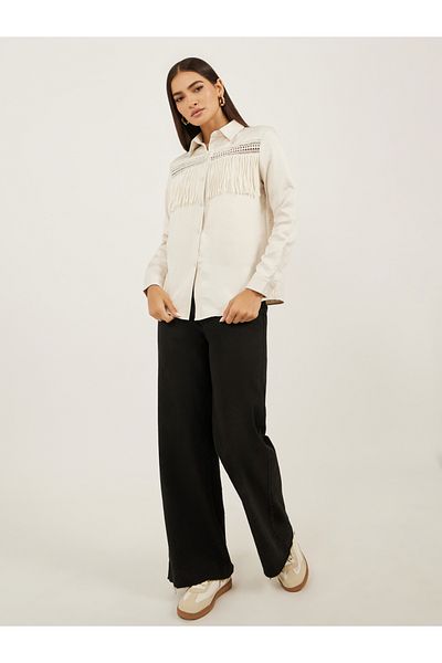 Styli Solid Lace Insert Regular Fit Shirt with Fringe Detail