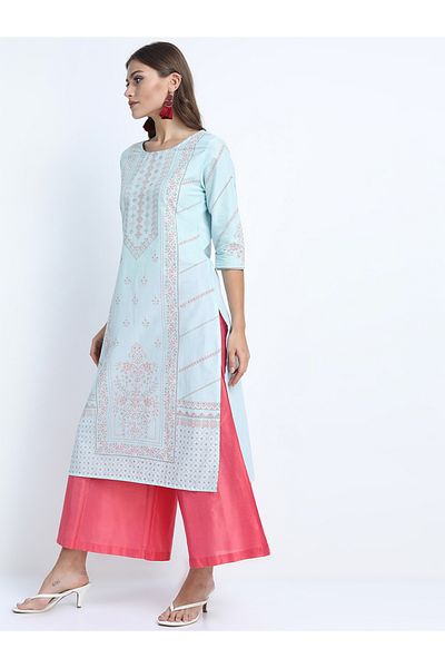 Vishudh By Styli Women Blue & Pink Floral Printed Kurta