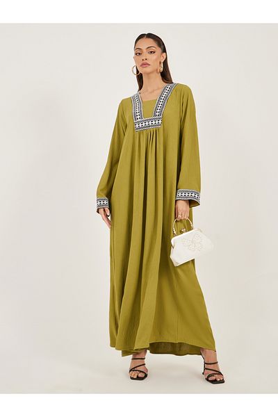 Styli Embroidered Gathered A-Line Jalabiya