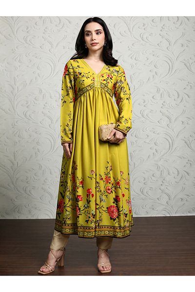 Vishudh By Styli Women Green Floral Printed Anarkali Kurta